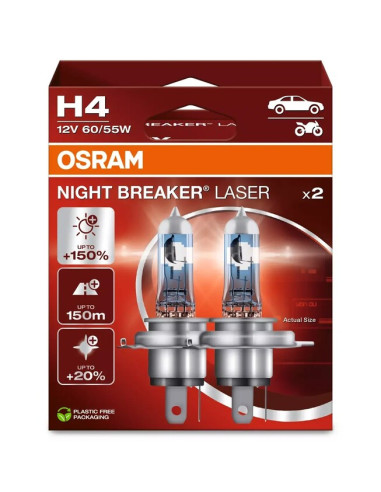 Ampoules OSRAM H4 Night Breaker Laser 12V 60/55W P43t-38 - par paire