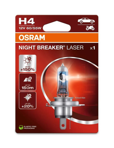 Ampoule OSRAM H4 Night Breaker Laser 12V 60/55W P43t-38 - à l'unité