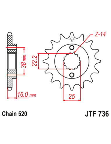 Pignon JT SPROCKETS acier anti-bruit 736 - 520