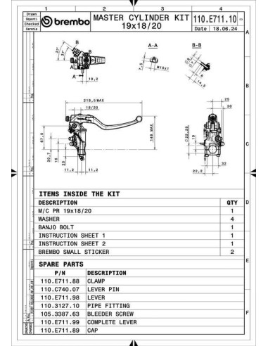 Maître-cylindre de frein BREMBO UPGRADE 19RCS Corsa Corta RR