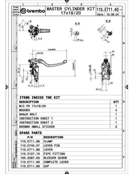 Maître-cylindre de frein BREMBO UPGRADE 17RCS Corsa Corta RR