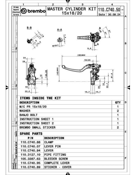 Maître-cylindre d'embrayage radial BREMBO UPGRADE Corsa Corta 16 RCS - Levier repliable
