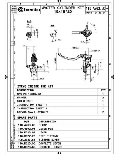 Maître-cylindre d'embrayage BREMBO UPGRADE 16RCS (corps forgé) 16x16-18