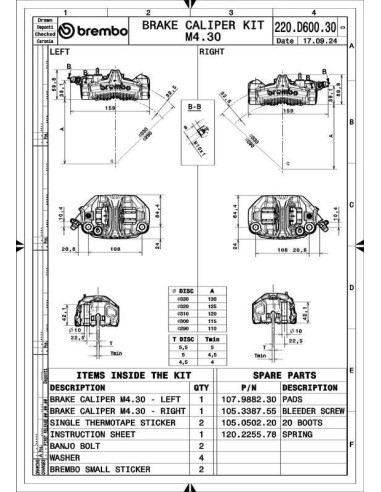 Paire d'étrier de frein avant axial BREMBO UPGRADE GP4-MS 4 pistons Ø30mm