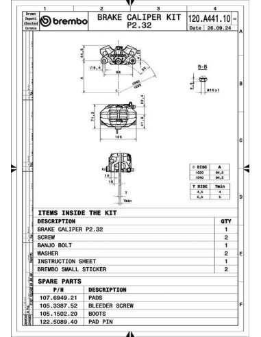 Etrier de frein arrière BREMBO UPGRADE P2 34 Supersport Aprilia & Ducati