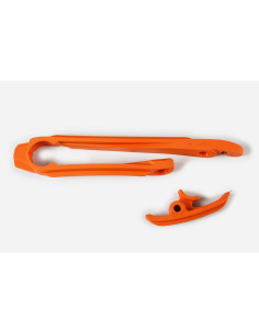 Kit patin de bras oscillant + patin de chaîne inférieur UFO orange KTM 2