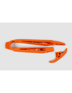 Kit patin de bras oscillant + patin de chaîne inférieur UFO orange KTM 2