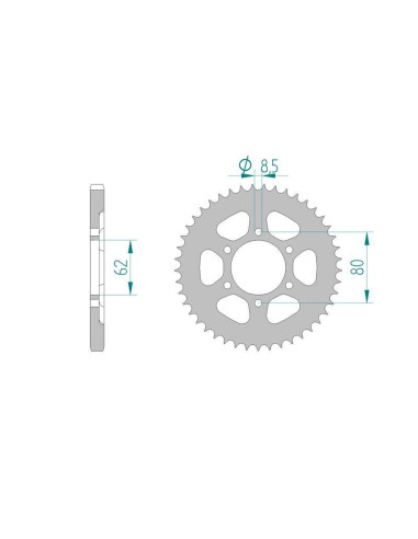 Kit chaine DID  ACIER YAMAHA DT 125 E/F AT2/1F9 1974 à 1979 couronne