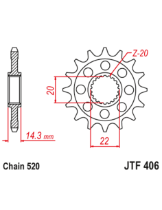 Pignon JT SPROCKETS acier anti-bruit 406 - 520 2