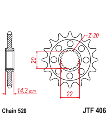 Pignon JT SPROCKETS acier anti-bruit 406 - 520
