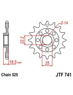 Pignon JT SPROCKETS acier anti-bruit 741 - 525 2