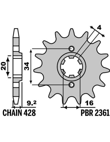 Pignon PBR acier standard 2361 - 428