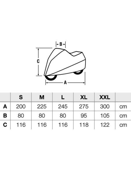 Housse pour moto HELD Regular étanche dimensions