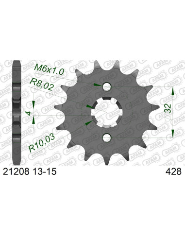 Kit chaine AFAM acier BETA 125 RR LC pas 428 2010 à 2020