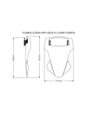 Bulle Touring avec visière PUIG pour Yamaha MT-07 Tracer dimension base