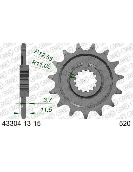 Kit chaine AFAM acier SHERCO 300 SE/ SER 300 2014 à 2016 pignon