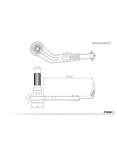 Protection de levier d'embrayage Puig Universel dimensions 2