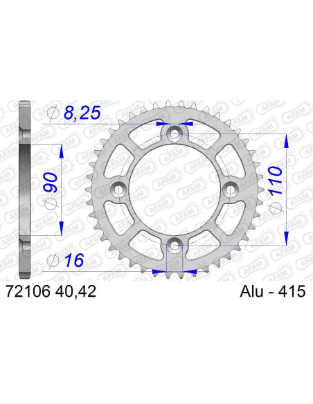 Kit chaine AFAM alu KTM SX 50 2014 2021 couronne