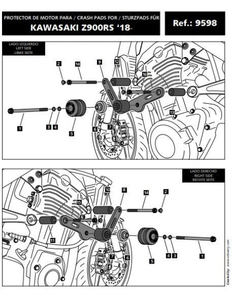 Protection moteur PUIG VINTAGE pour KAWASAKI Z900 RS 2018 2019 eclaté