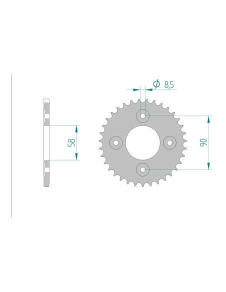 Kit chaine AFAM acier HONDA ANF 125 3,4,5,6,7,8,9,A,B INNOVA pas 420 2003 à 2011
