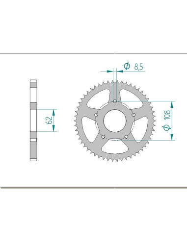 Kit chaine AFAM acier MH MH7 125 NAKED LC pas 428 2009 à 2010