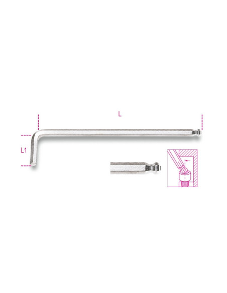 Jeu de 9 clés mâles 6 pans coudées à tête sphérique BETA modèle extra long