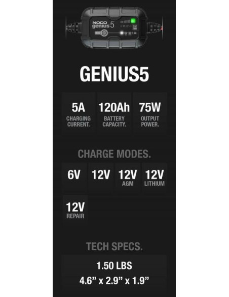 Chargeur de batterie intelligent NOCO Genius5 6/12V 5A